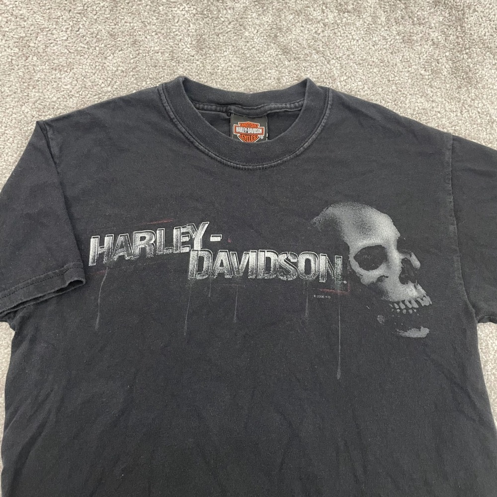 Harley Davidson T Shirt Mens Small Skull Y2K 2008 Distressed Shumate Black